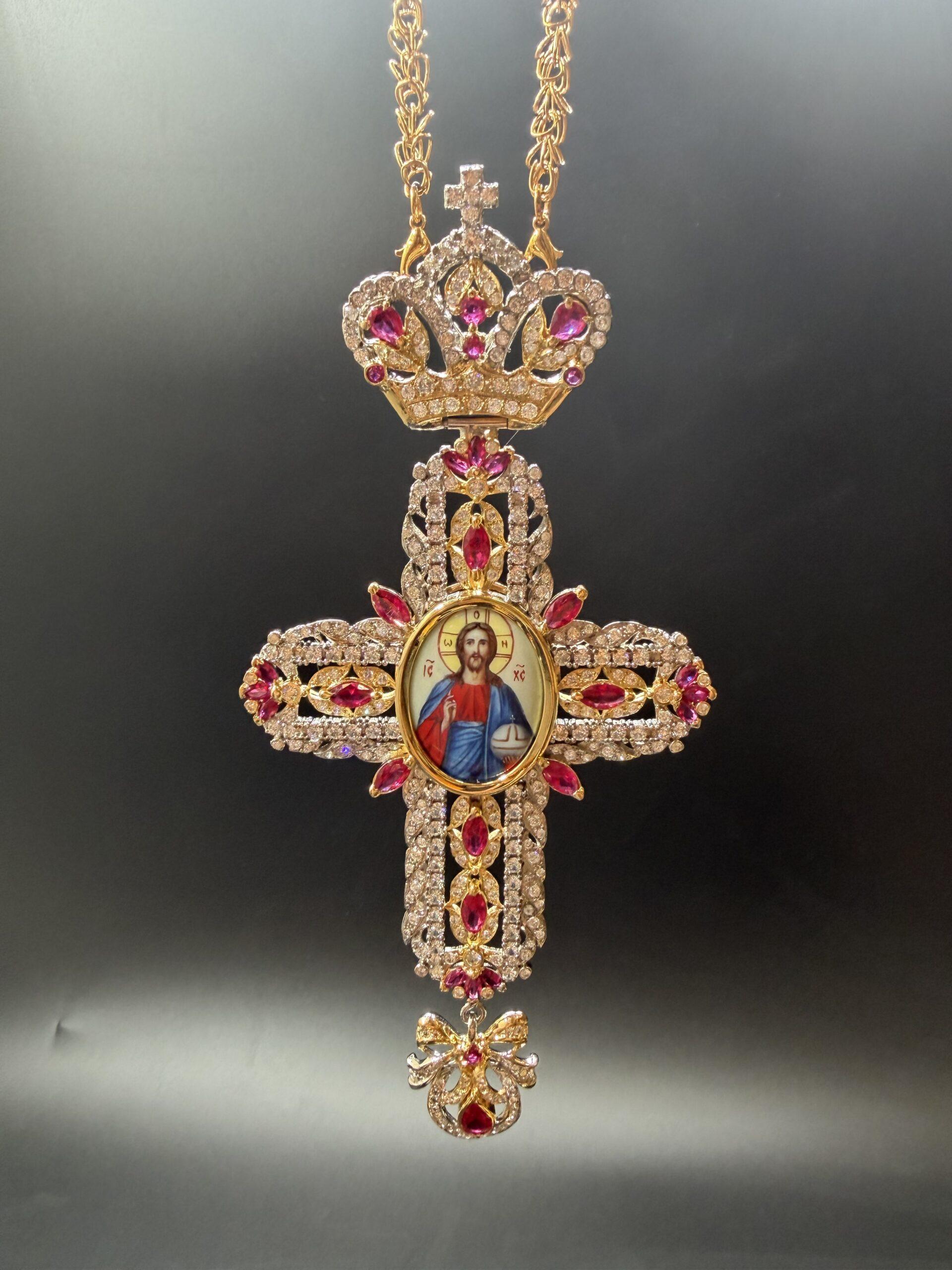 Exquisite Handmade Pectoral Cross with Zircon Stones