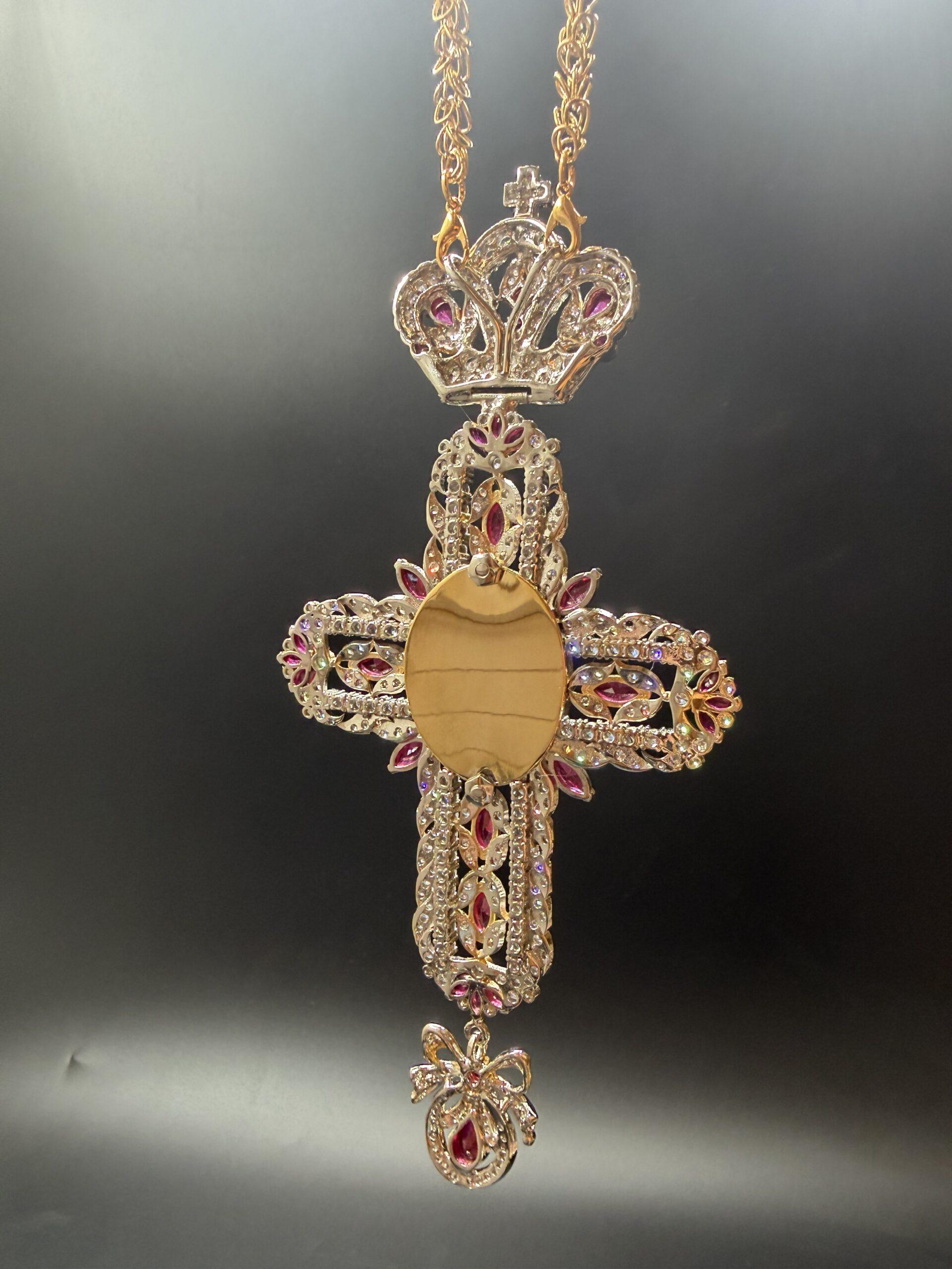 Exquisite Handmade Pectoral Cross with Zircon Stones - Image 2