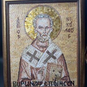 Mosaic Saint Nicholas Hagiography Icon, Handmade Religious icon gift, Christian orthodox icon gift 00000121