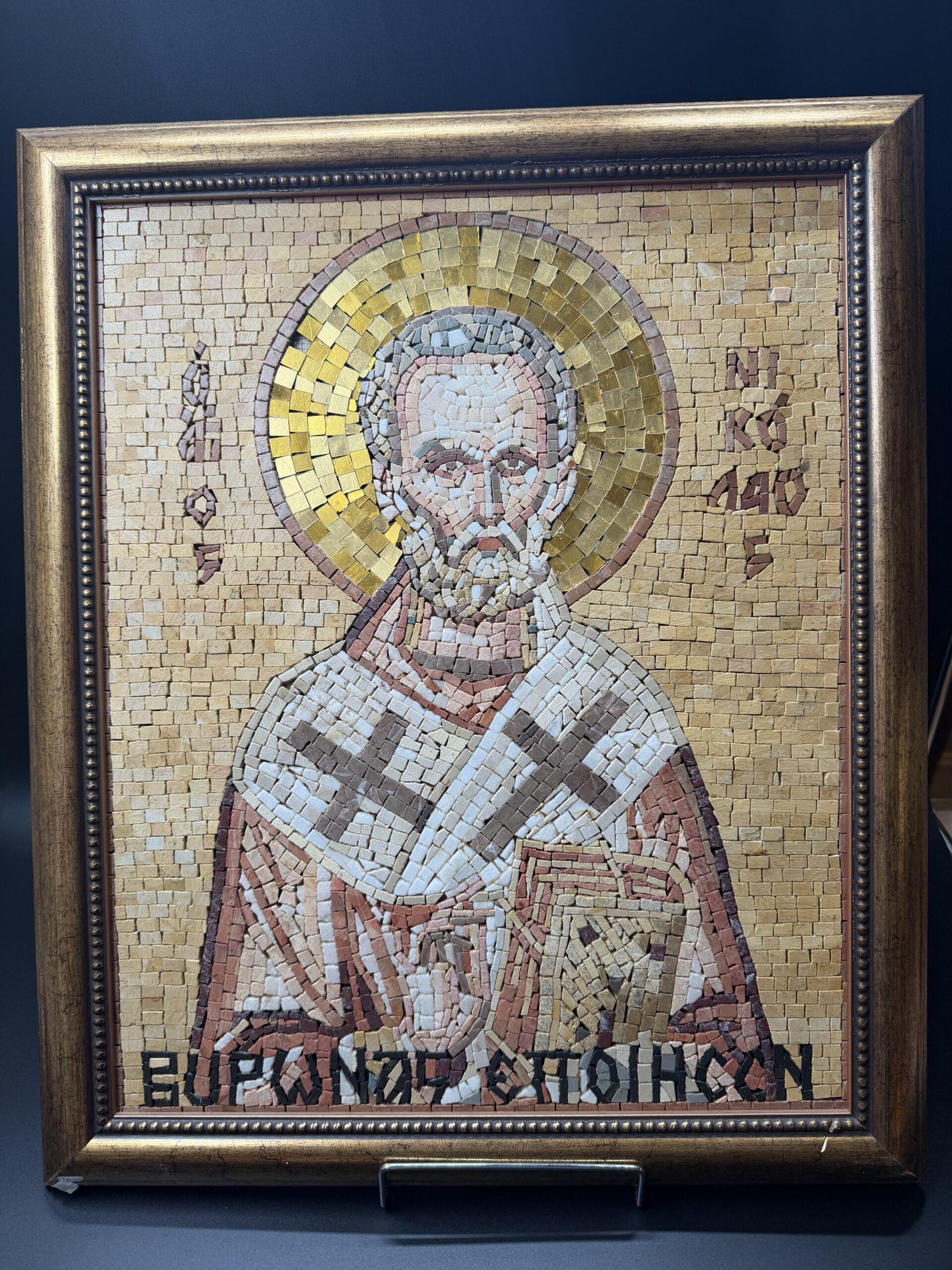 Mosaic Saint Nicholas Hagiography Icon, Handmade Religious icon gift, Christian orthodox icon gift 00000121